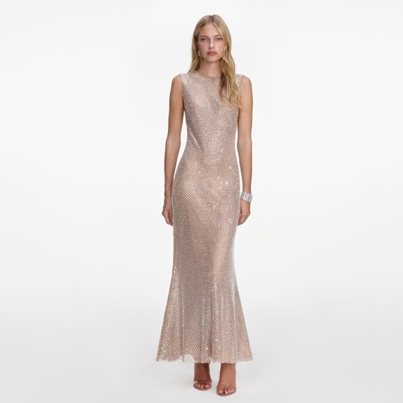 SELF-PORTRAIT Crystal-embellished stretch-mesh maxi dress NWT